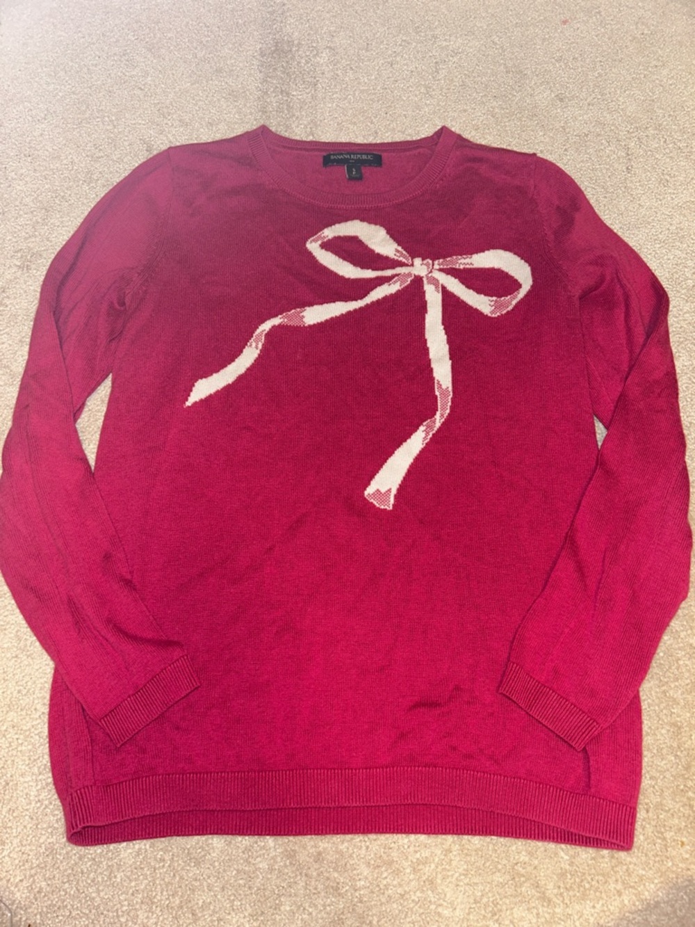 Banana Republic Raspberry Crewneck Sweater with Cream Bow